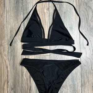 Black Mesh Wrap Tie Bikini